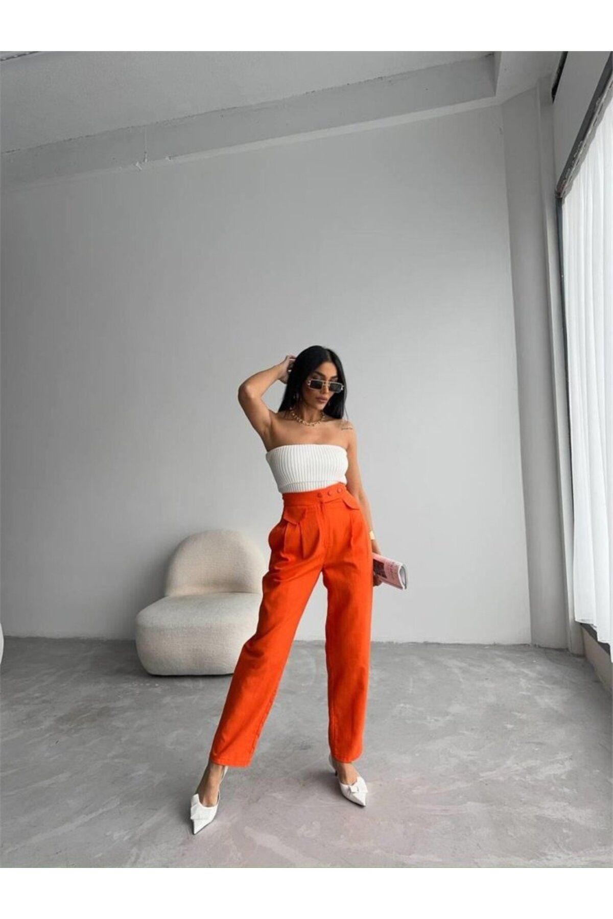 velmorafashion PANTOLON KAPALI CEP 3 DÜĞME DETAYLI - Orange