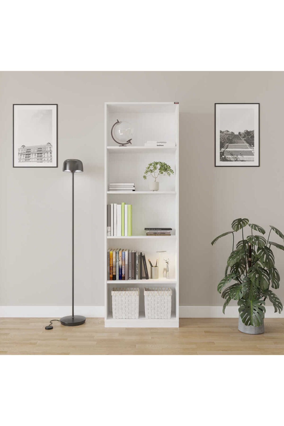 Adore Mobilya Modern 5 Raflı Kitaplık - Beyaz 64x182x26 cm