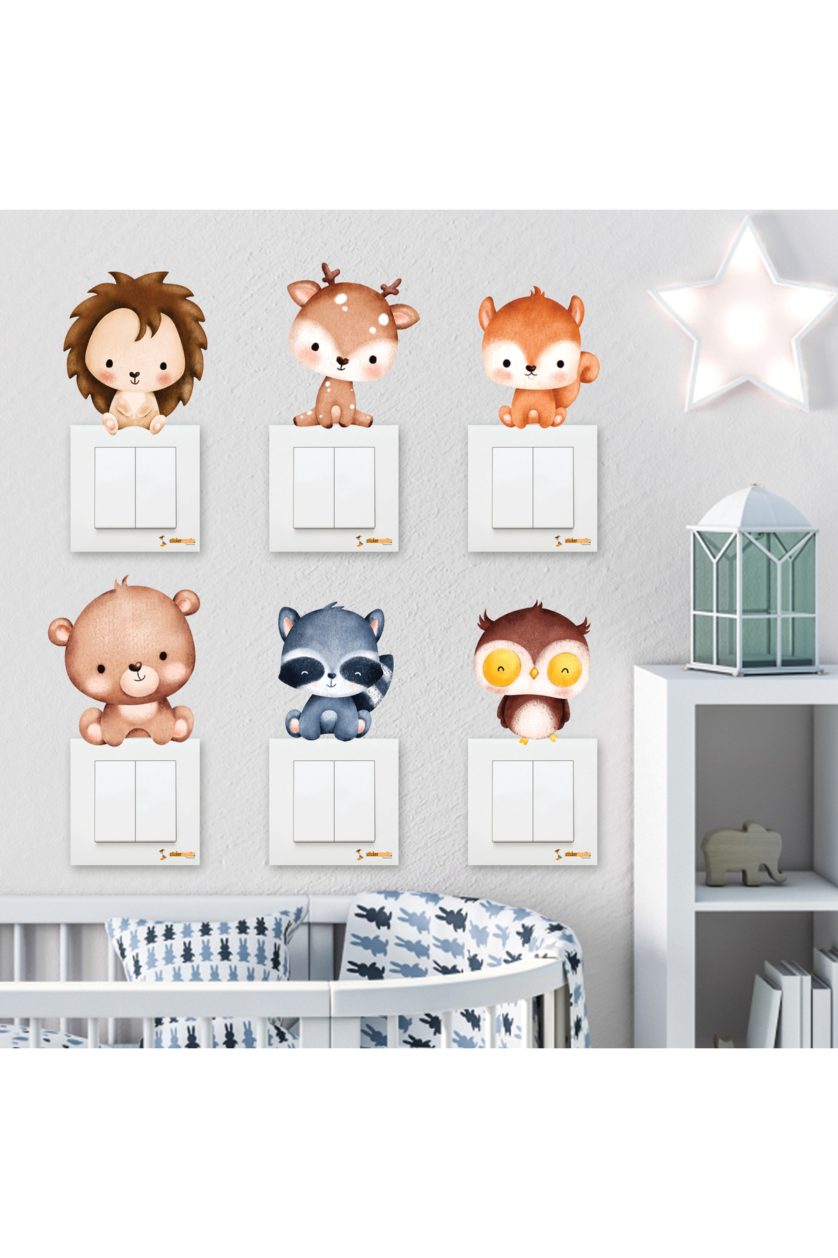 Sticker Sepetim Sevimli Yavru Safari Hayvanlar Çocuk Odası Duvar Sticker - Priz Sticker fotoğrafı 2 (önizleme)