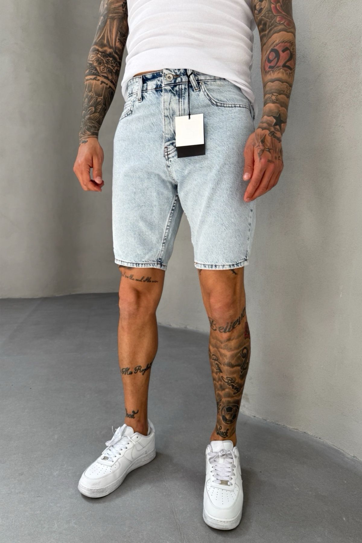 MADZEYMODA Kar Yıkama Denim Kumaş Buz Mavi Erkek Jean Kot Şort Mz488