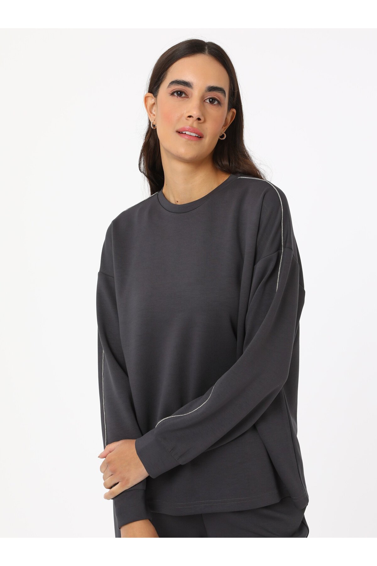 Refka-Modal Tracksuit Set with Shiny Stripes - Anthracite - Refka 6
