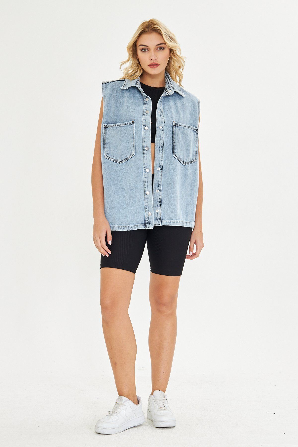 BELISTIL Buz Mavisi Boyfriend Jean/Denim Yelek