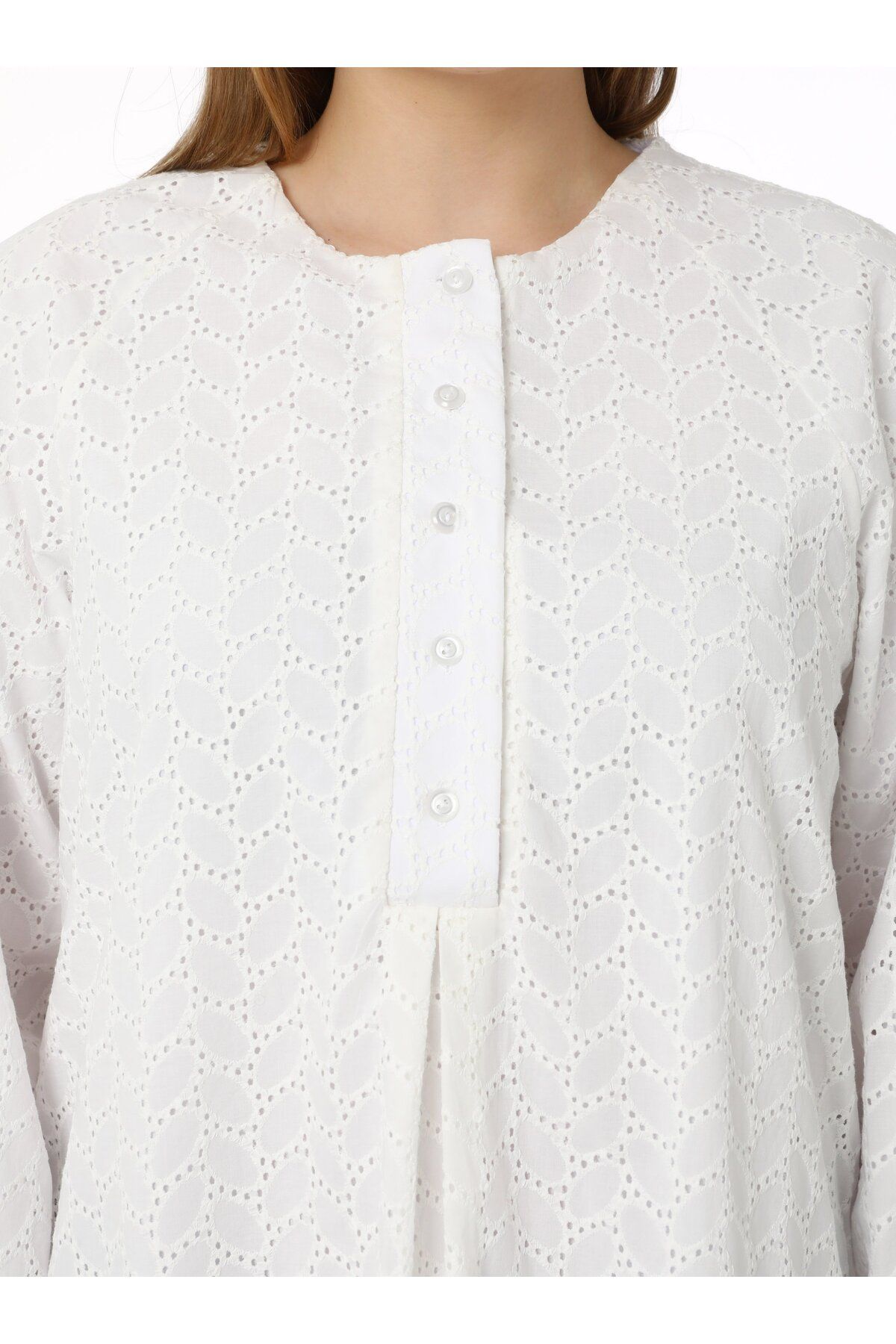 ALİA-Large Size Cotton Embroidered Tunic - White - Alia 6
