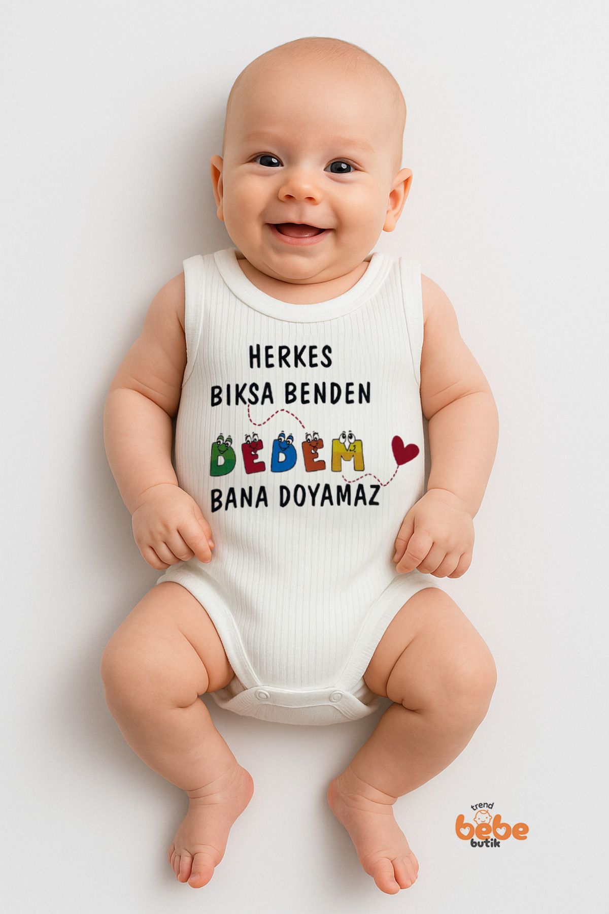 Trend Bebe Butik Herkes Bıksa Benden Dedem Bana Doyamaz Yazılı Pamuklu Ribana Çıtçıtlı Zıbın Body Unisex Bebek Tulum