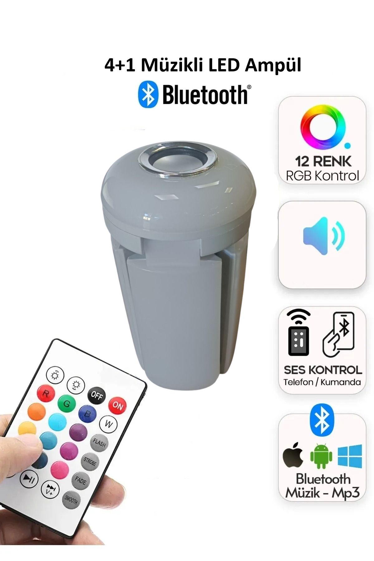 intoku Premium Bluetooth 4+1 Hoparlör Müzikli Ampül Müzikli Lamba Kanatlı