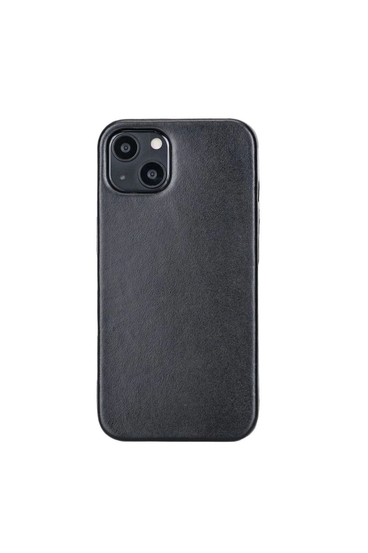 Angoravi Apple iPhone 13 Mini Uyumlu Deri Arka Kapak ROCK RST1 Siyah