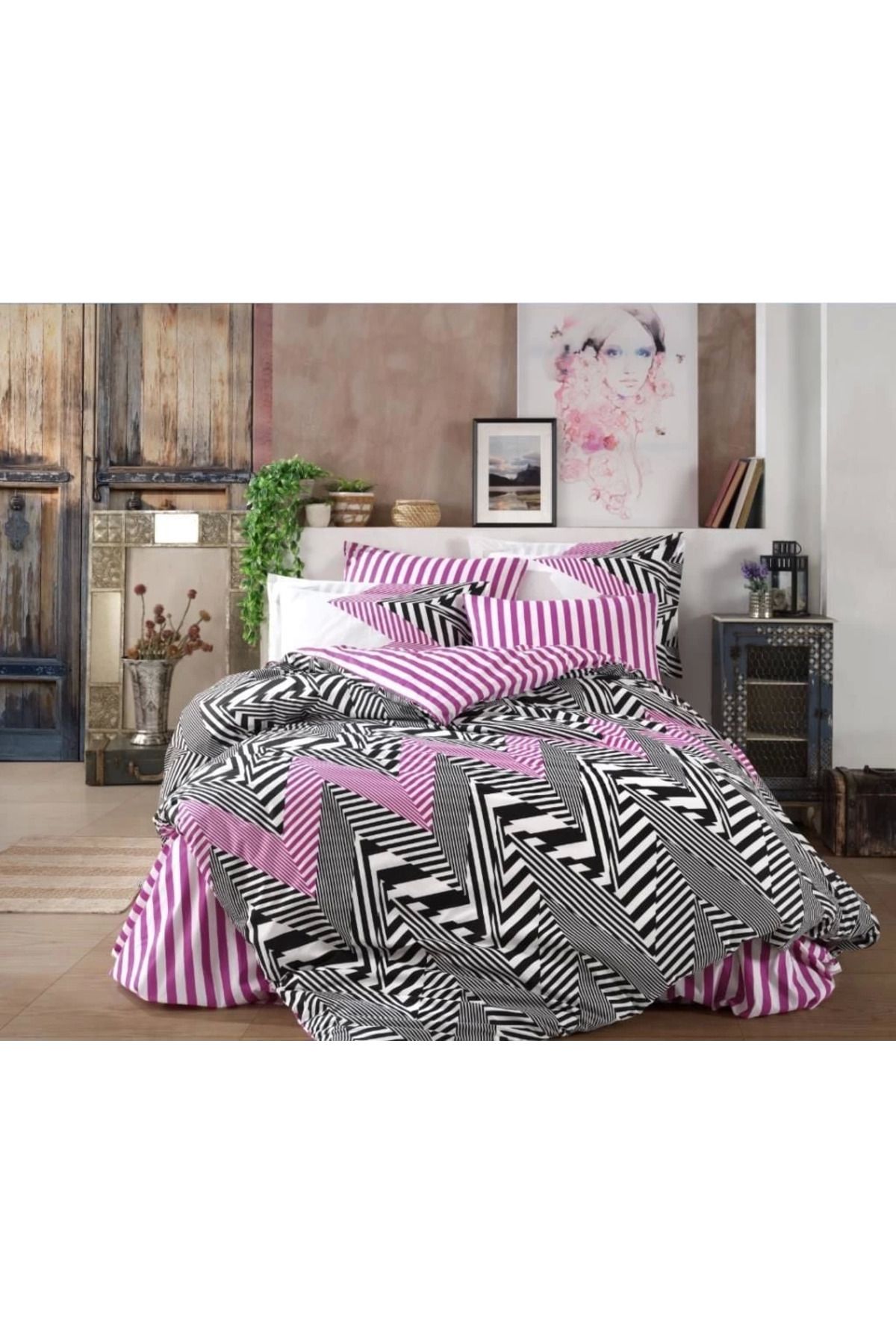 MELFSHOP Hobby Çift Kişilik Poplin Nevresim Daniela Siyah