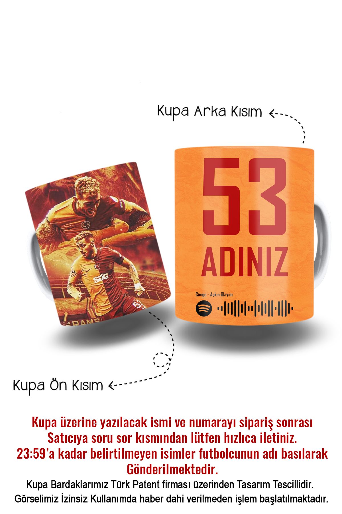 BİBANAPROMOSYON Barış Alper Yılmaz Baskılı Kişiye Özel Isim Ve Numaraları Porselen Kupa Bardak Mug