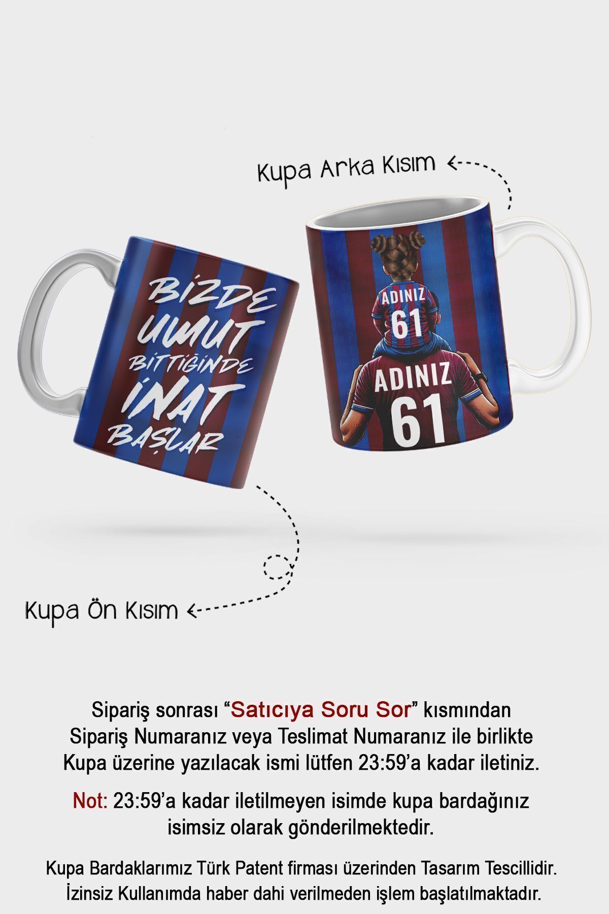 BİBANAPROMOSYON Bordo Mavi Baba - Anne Kız Isim Ve Numaralı Kupa Kahve Bardak Hediye Babalar Günü Trabzon