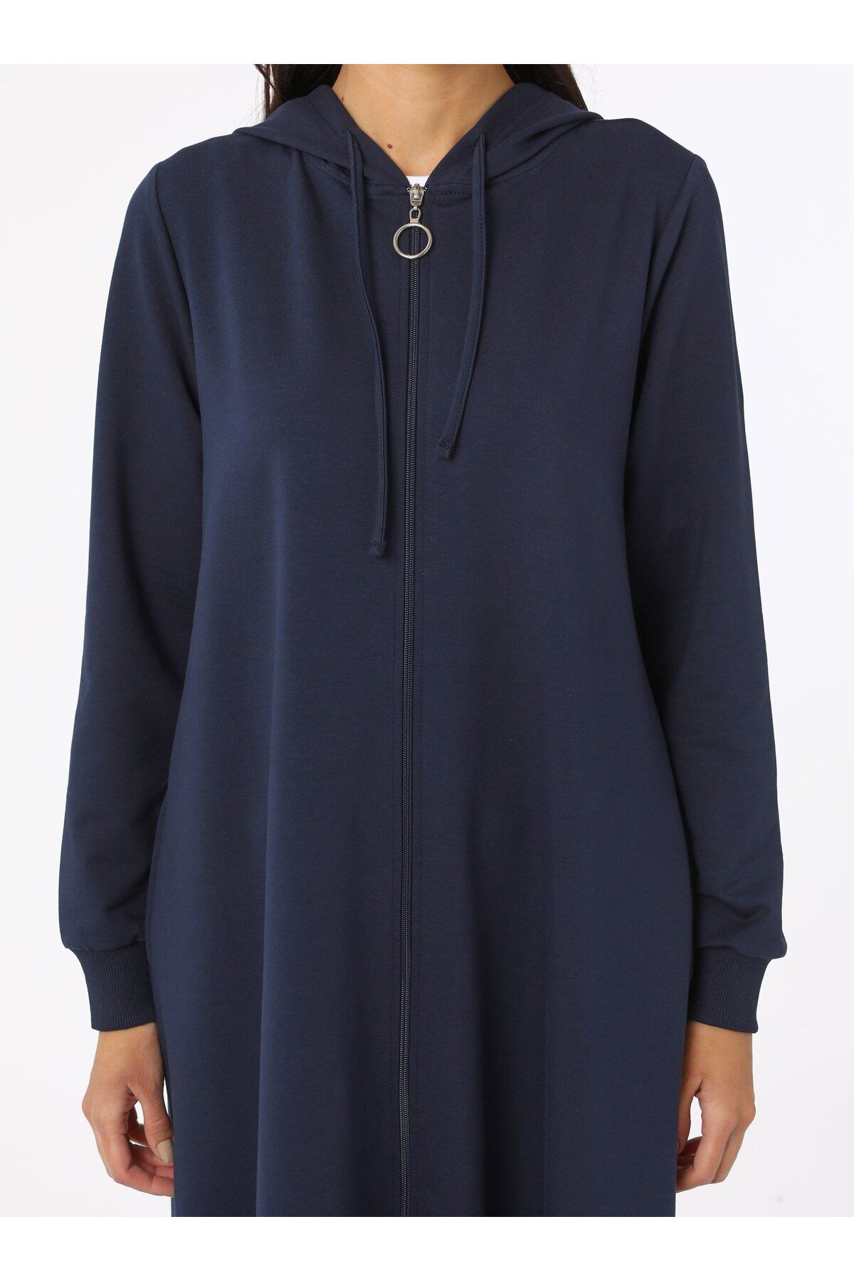 Benin-Hooded Detailed Zippered Sports Overcoat - Navy Blue - Benin 3