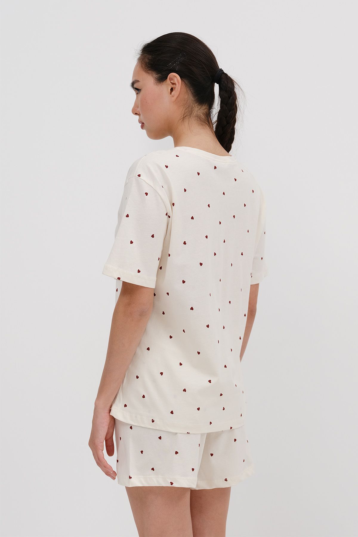 Addax-Heart Patterned Shorts Pajama Set Ş119 6