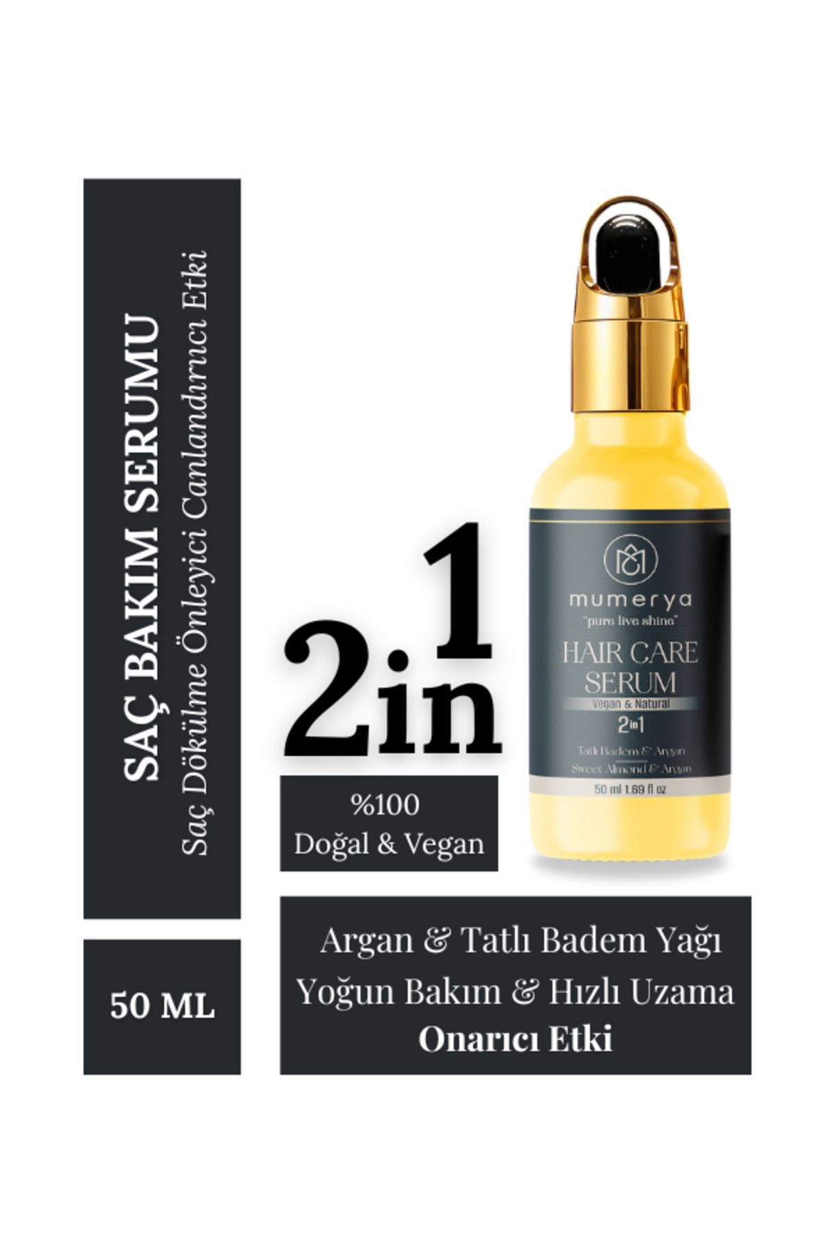 MUMERYA Hair Care Serum 2 in 1 – Tatlı Badem & Argan Yağlı Saç Bakım Serumu