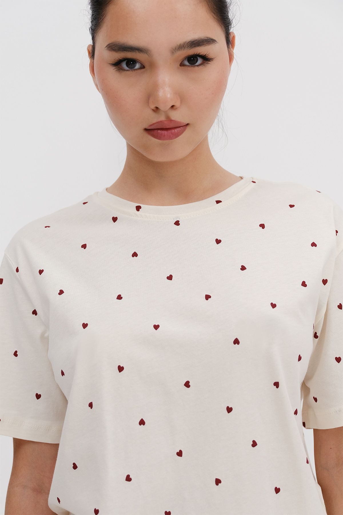 Addax-Heart Patterned Shorts Pajama Set Ş119 3