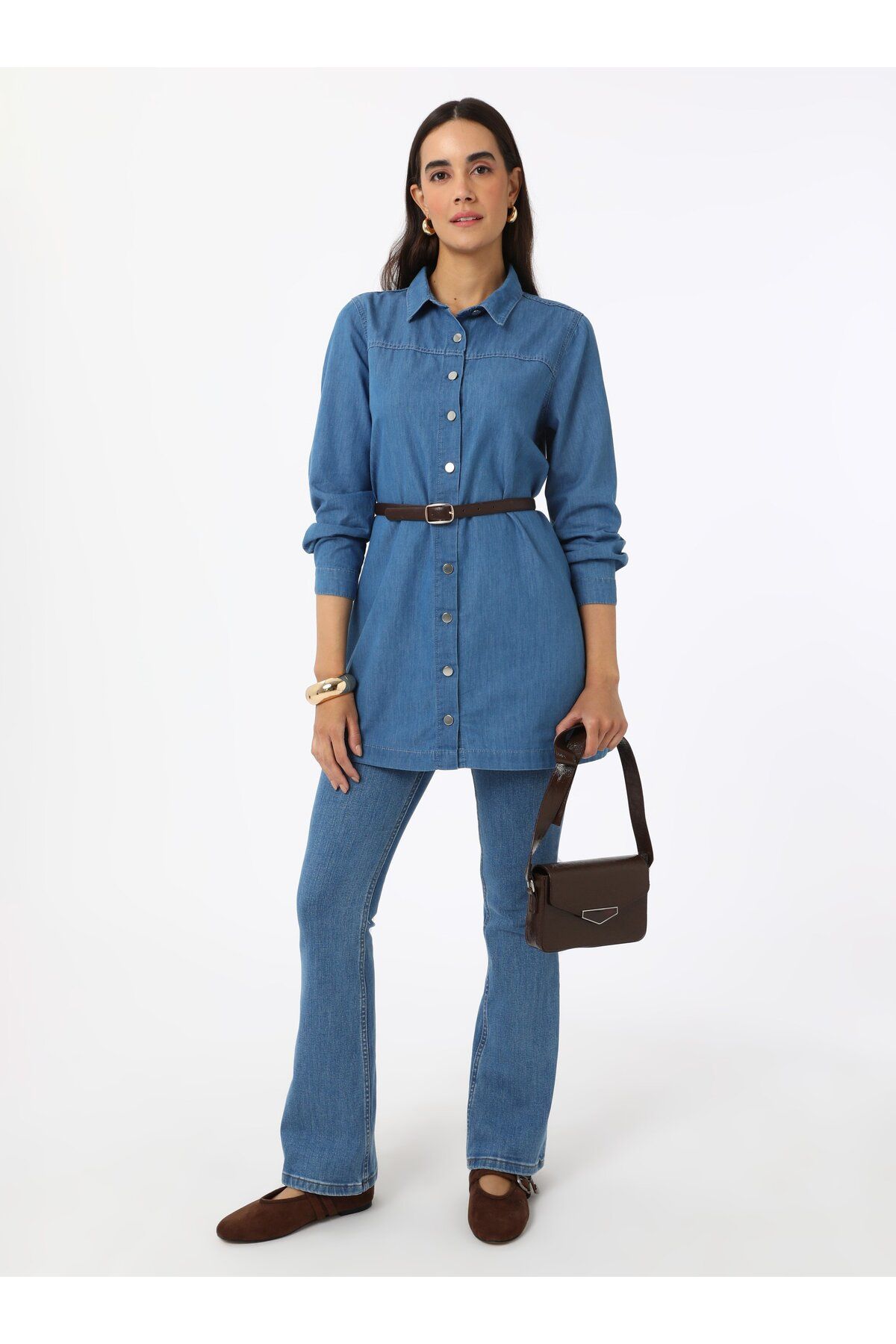 Refka Düğme Detaylı Denim Tunik - Acik Mavi - Refka