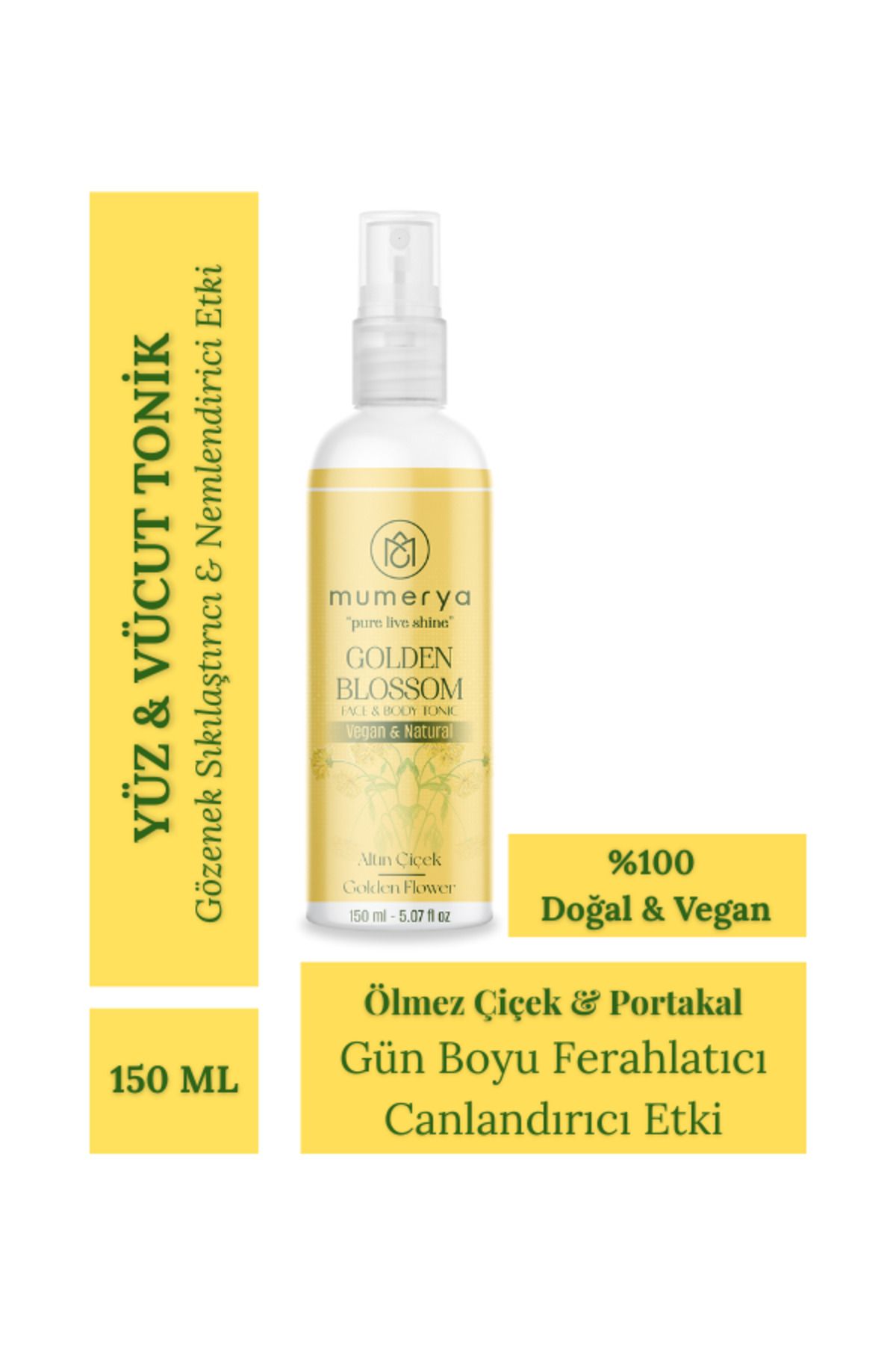 MUMERYA Golden Blossom Tonic | Ölmez Çiçek & Portakal Kabuğu | Doğal Yüz ve Vücut Toniği