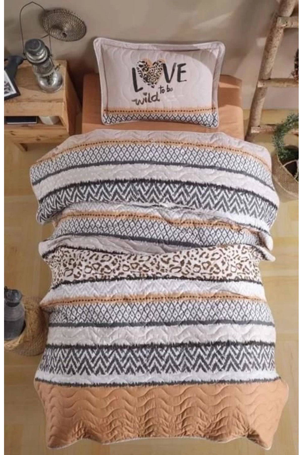 MT29 GİYİM Clasy Tek Kişilik Yatak Örtüsü Afro v1 Somon