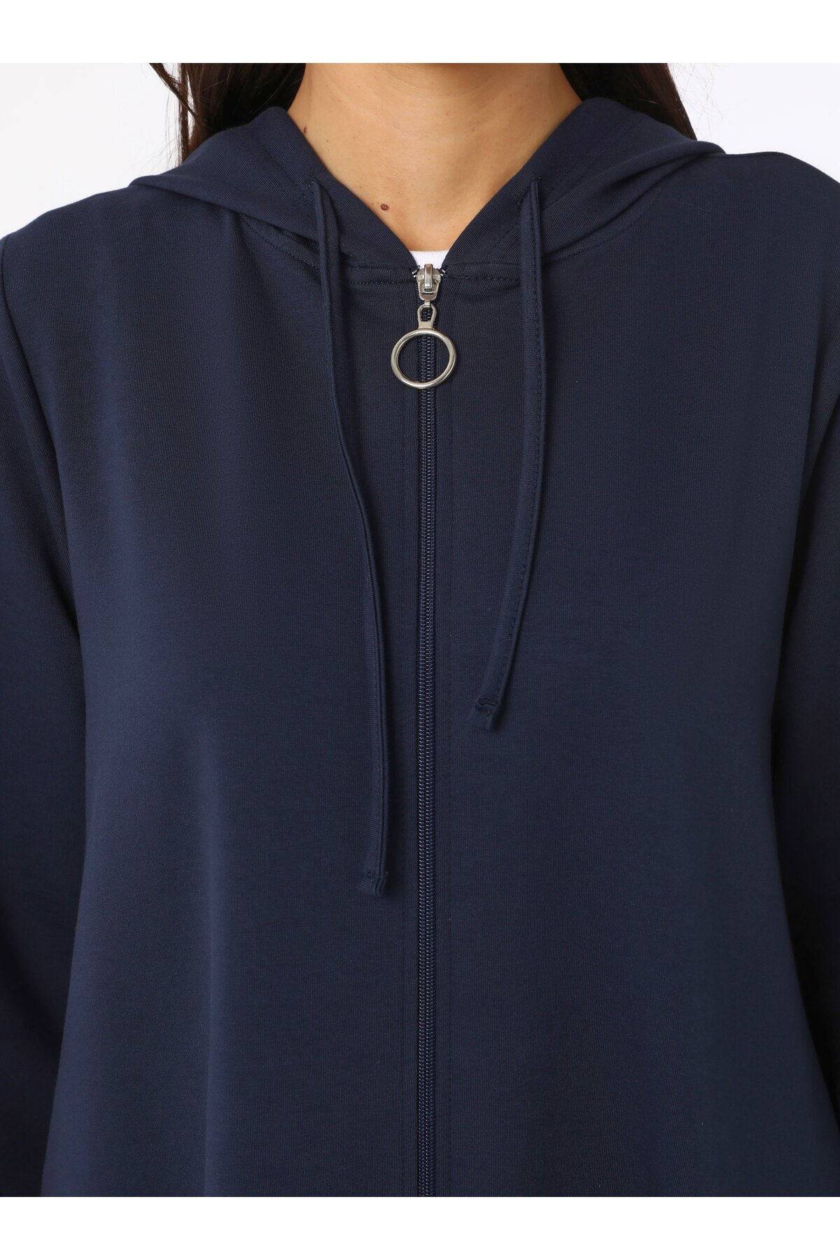 Benin-Hooded Detailed Zippered Sports Overcoat - Navy Blue - Benin 4