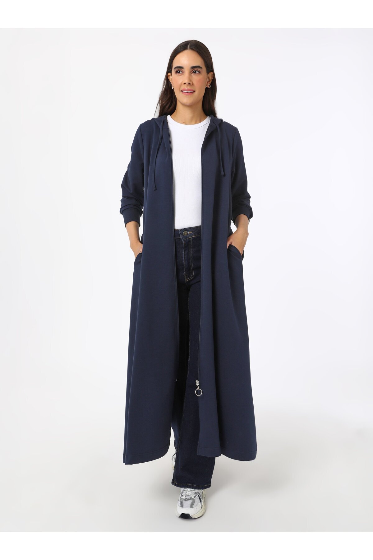 Benin-Hooded Detailed Zippered Sports Overcoat - Navy Blue - Benin 5