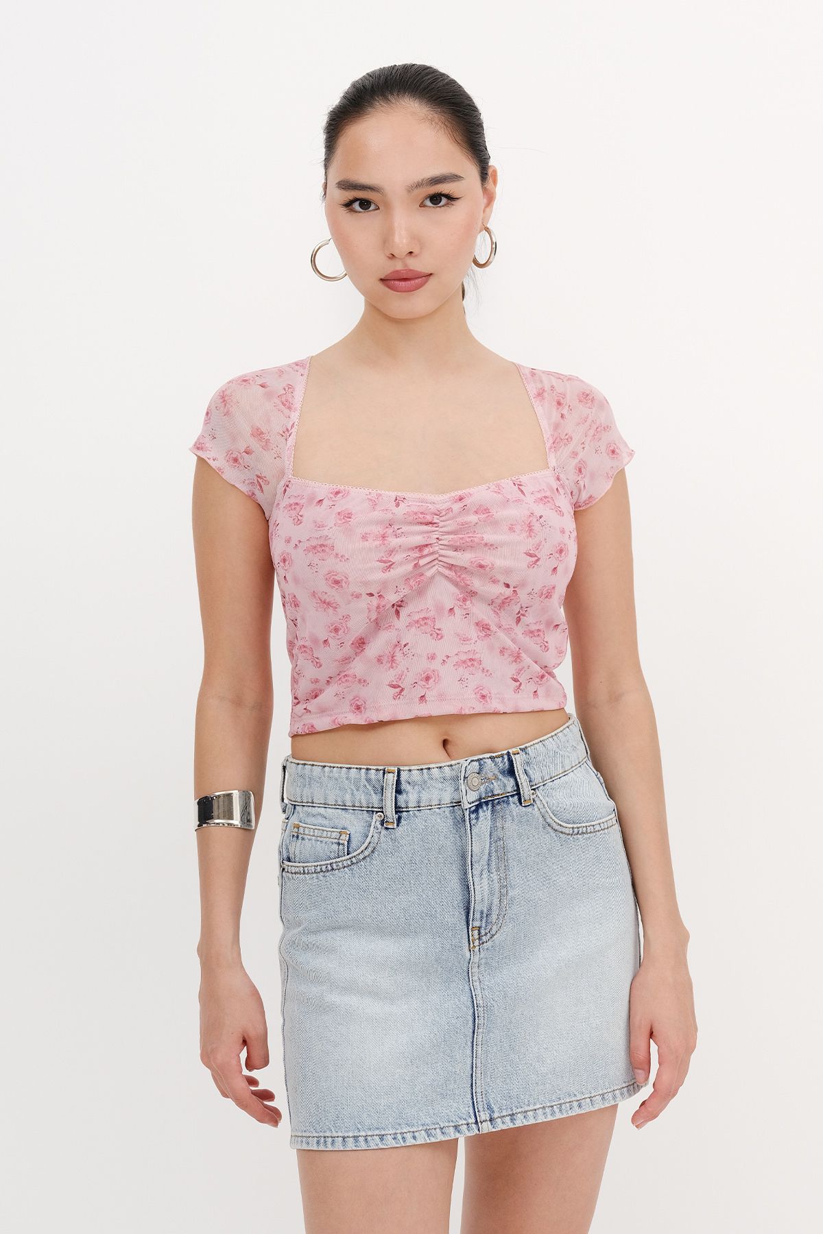 Addax-Floral Patterned Crop Blouse P17227-A7 6