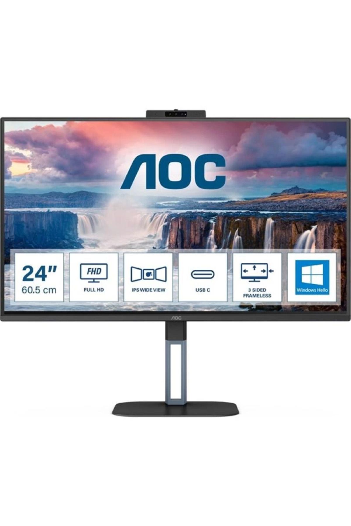 ÖYKÜ VE YİĞİT AOC 23.8” IPS 24V5CW/BK 1MS 75HZ HDM-DP WEB KAMERALI PIVOT MONİTÖR