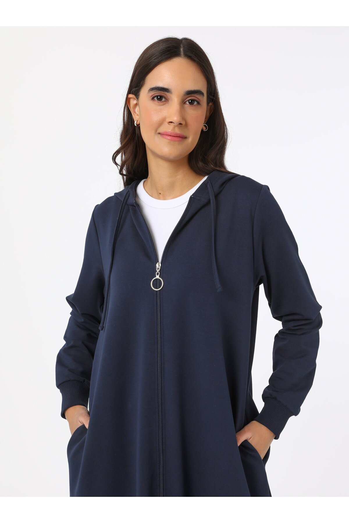 Benin-Hooded Detailed Zippered Sports Overcoat - Navy Blue - Benin 7