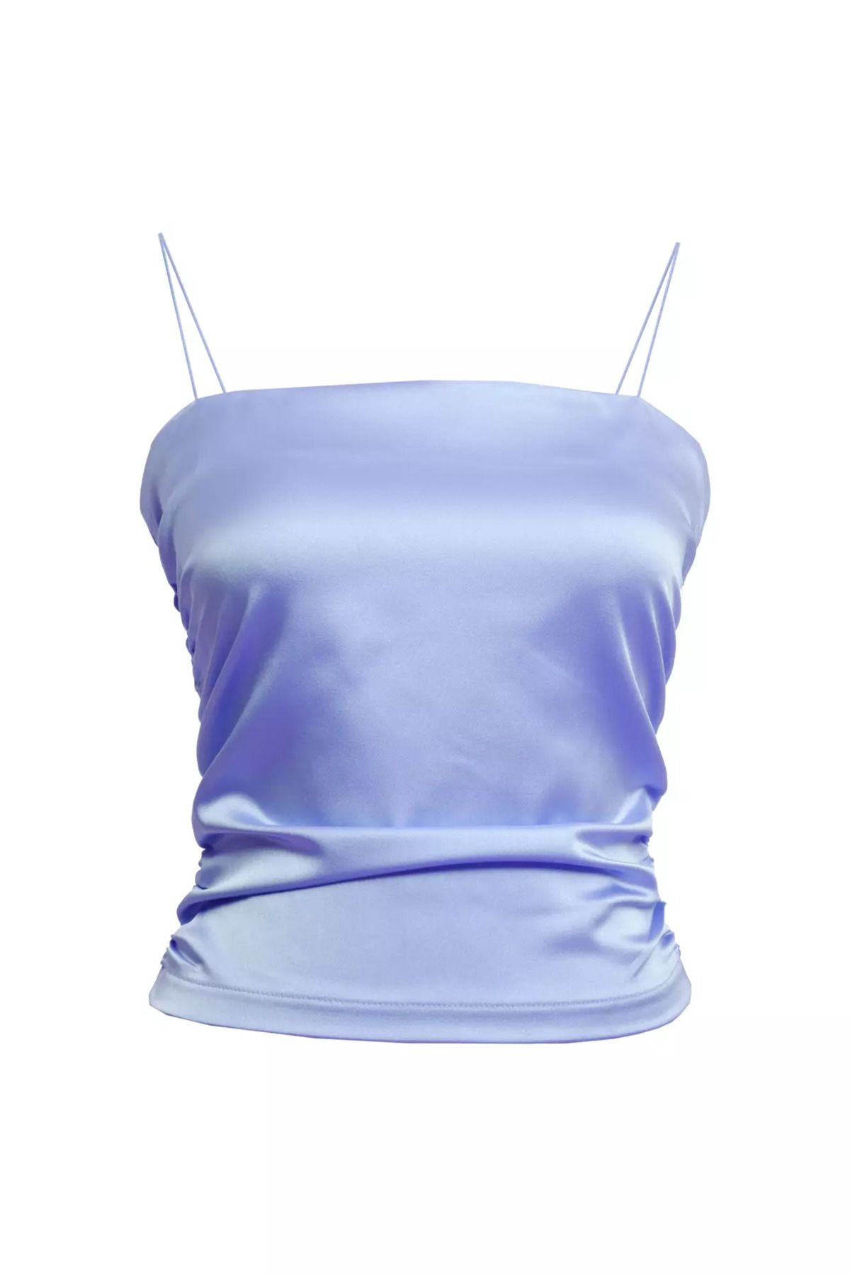 Keikei Mavi saten kolsuz crop top