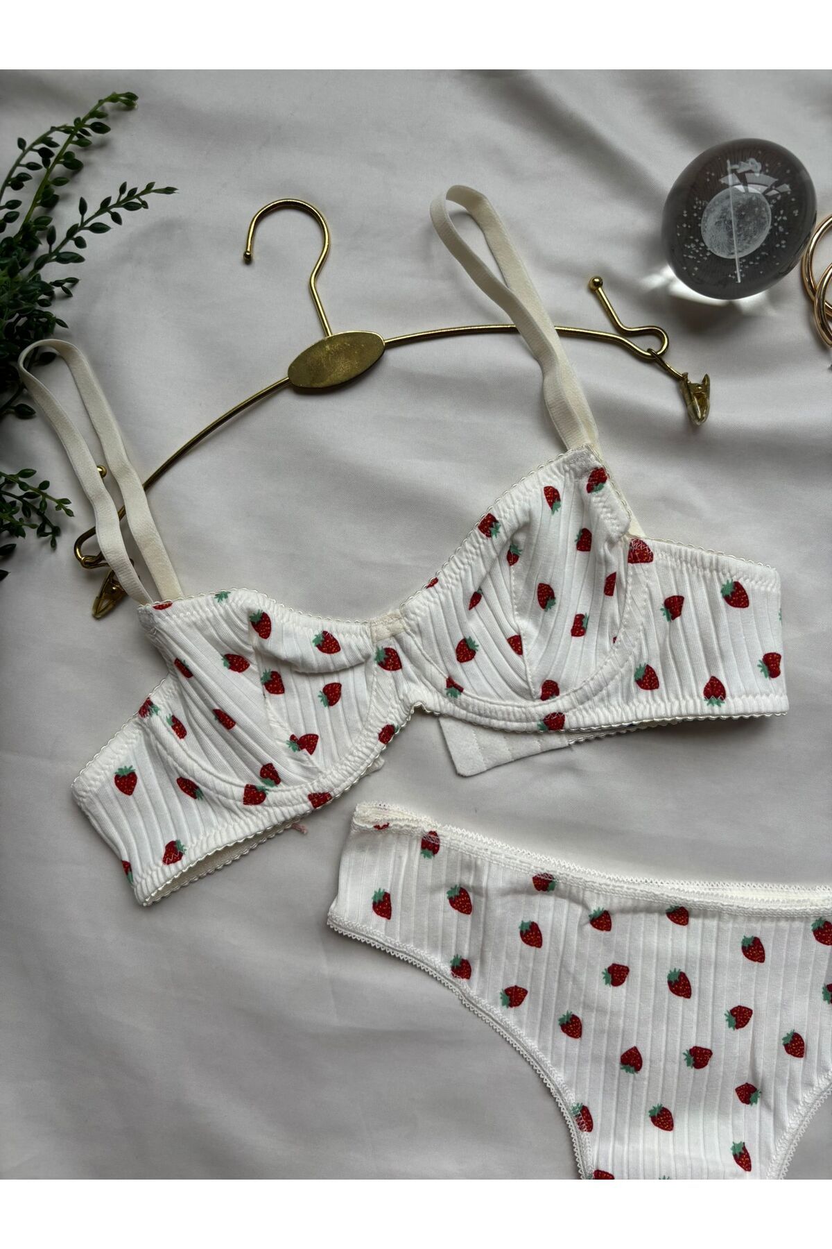 ANDELİNA Çilek Desenli %100 Pamuklu Bralet Takımı