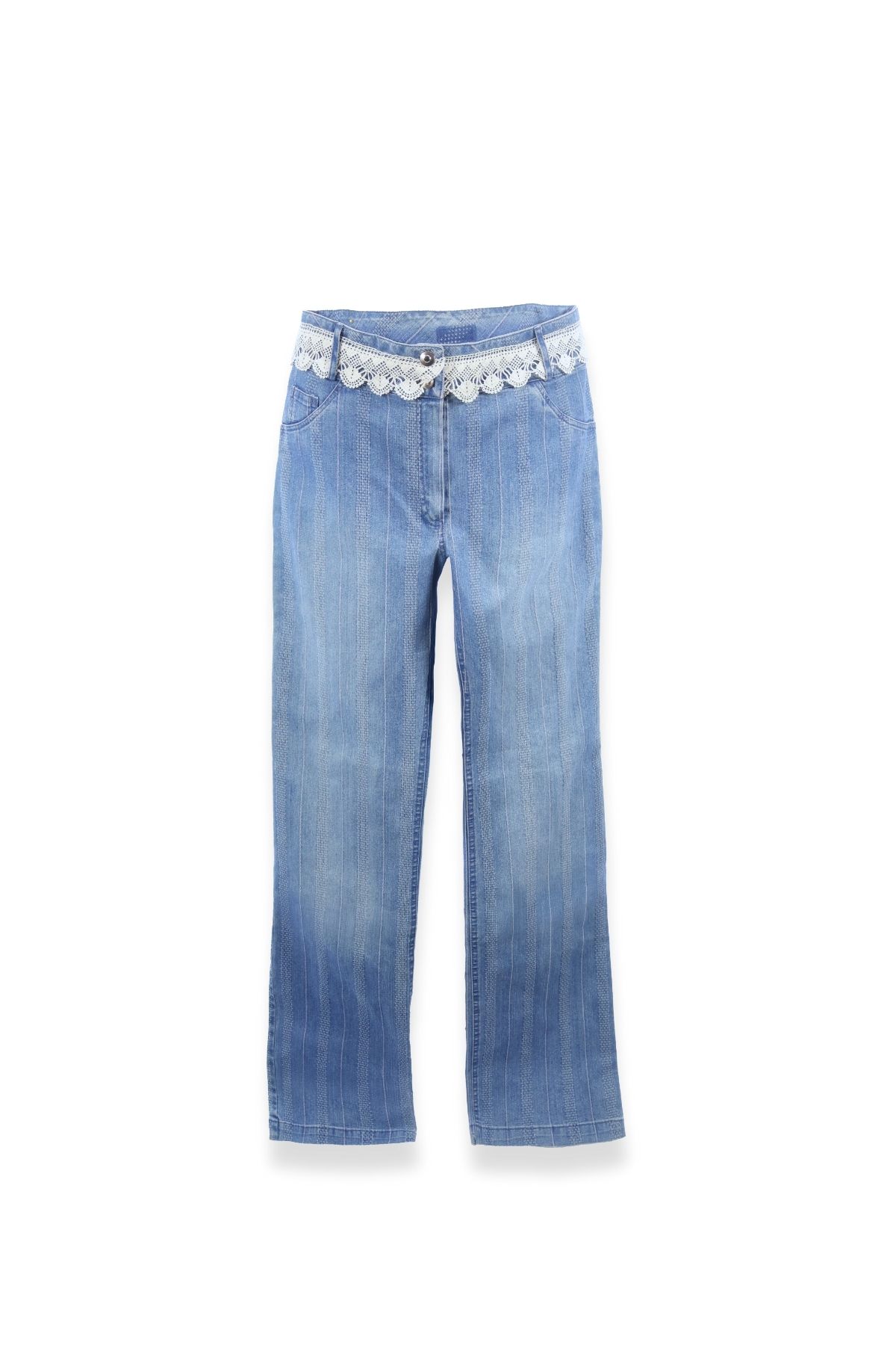 Seher Ayral Alara – Dantel Detaylı Çizgili Denim Pantolon