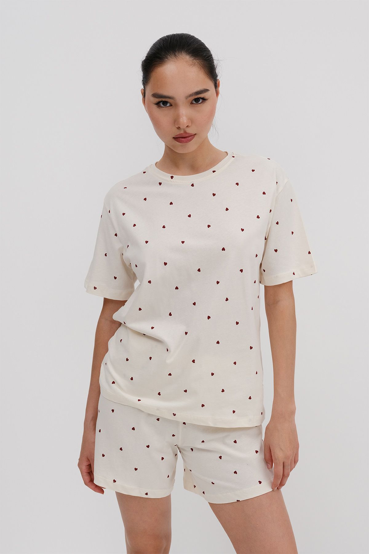 Addax-Heart Patterned Shorts Pajama Set Ş119 5
