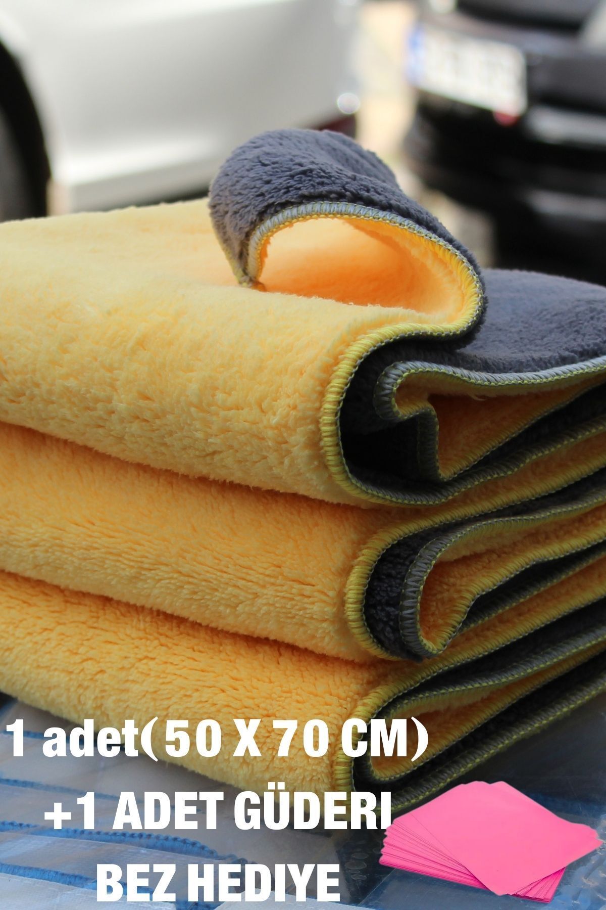 DUFF CLEAN Mikrofiber Araç Temizleme Toz Bırakmaz Kurulama Cam Bezi Havlusu 50X70 Cm +1 adet Güderi Bez