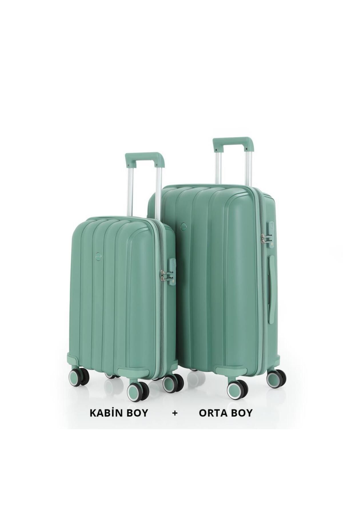 MÇS Bavul Orta ve Kabin 2li Set Kırılmaz Silikon Valiz V305 SuYeşili
