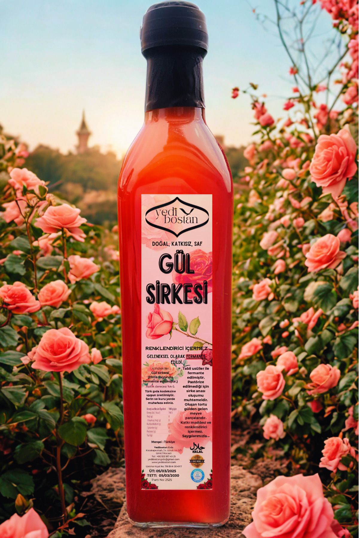Doğal Fermante Gül Sirkesi 500 ml Katkısız Kokulu Anadolu Güllerinden 6-8 Ay Fermante Tonik Sirke