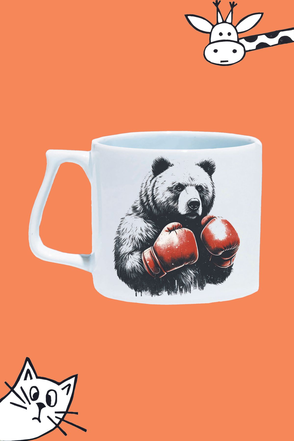 Olympus plus BOKSÖR AYI KIRMIZI ELDİVEN SPOR BOKS BOXING TASARIM BASKILI BEYAZ LÜKS KUPA BARDAK