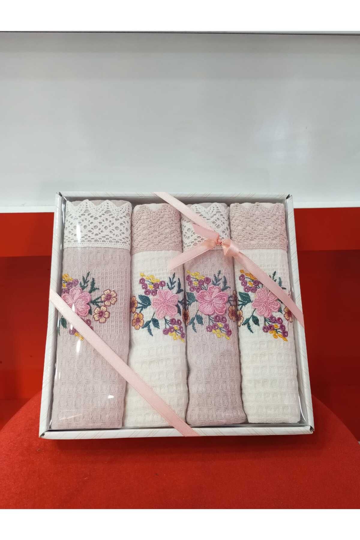 HİKMET ÇAPA HOME 4 LÜ PREMİUM KALİTE PAMUKLU SÜSLEMELİ MUTFAK HAVLUSU & PEÇETE HAVLU NAPKIN 40X60