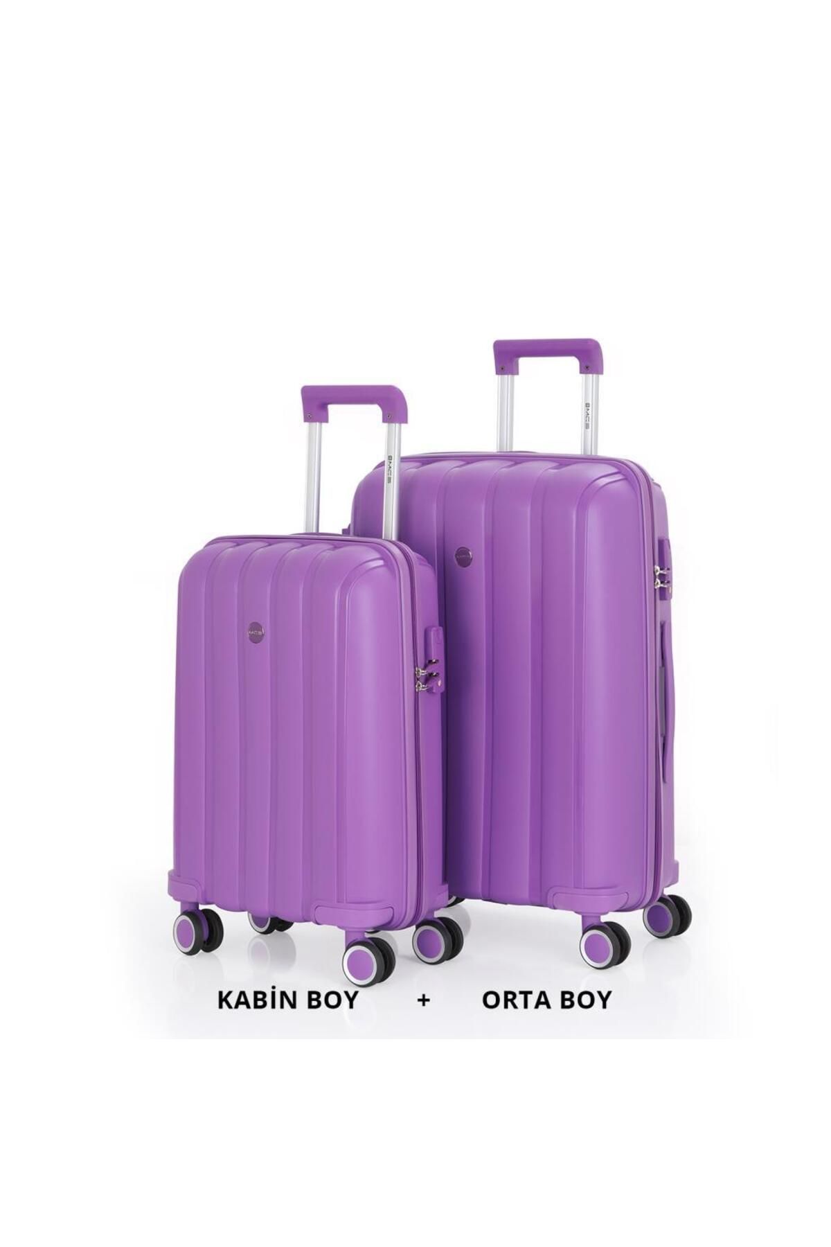 MÇS Bavul Orta ve Kabin 2li Set Kırılmaz Silikon Valiz V305 Mor
