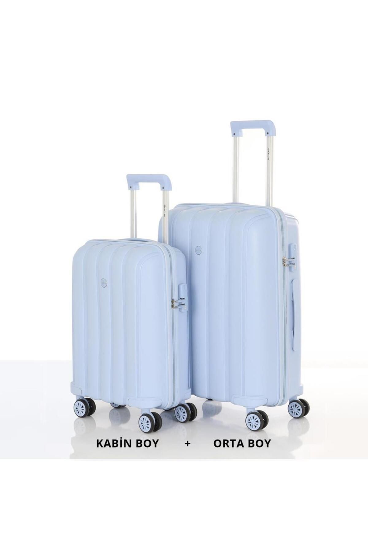 MÇS Bavul Orta ve Kabin 2li Set Kırılmaz Silikon Valiz V305 BebeMavi