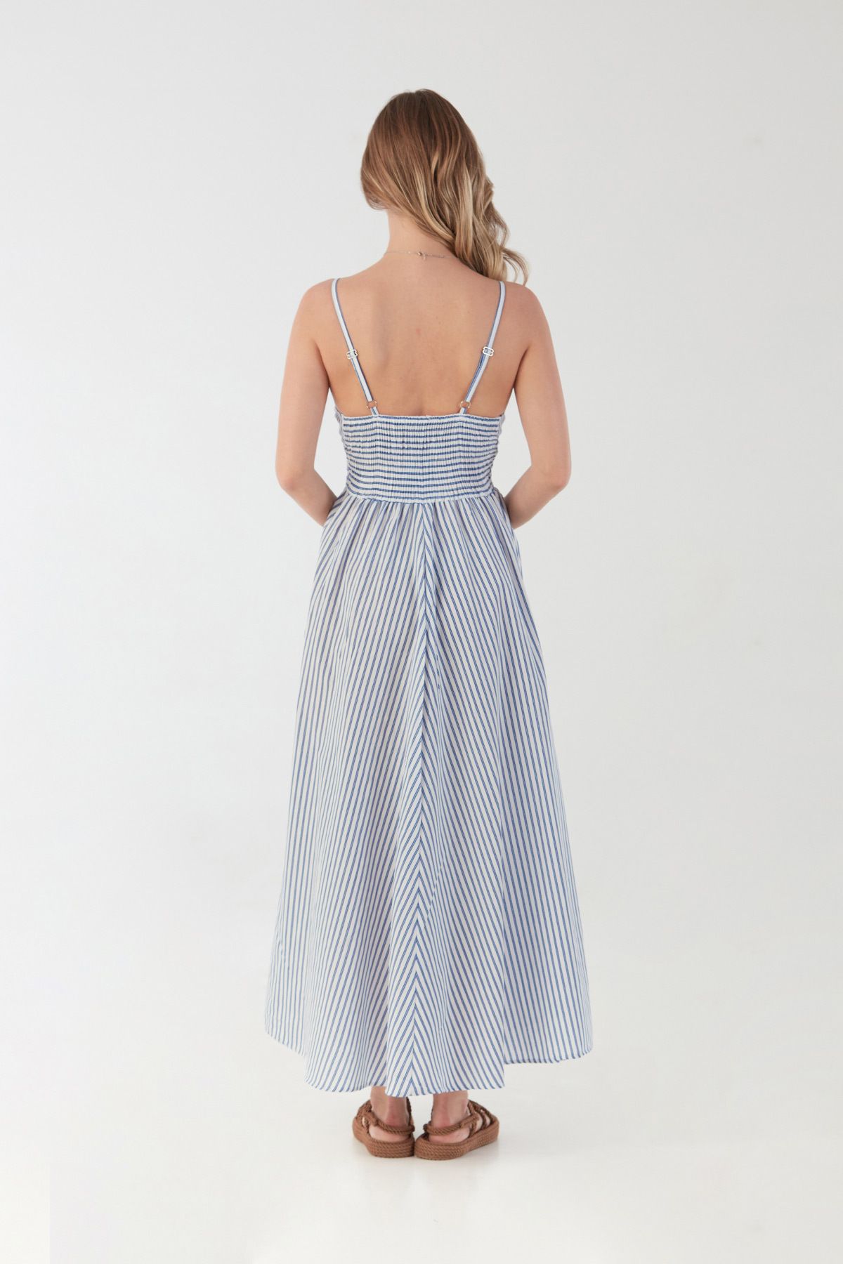Fulla Moda-Ριγέ φόρεμα με διπλό στήθος με λουράκι από σχοινί 4