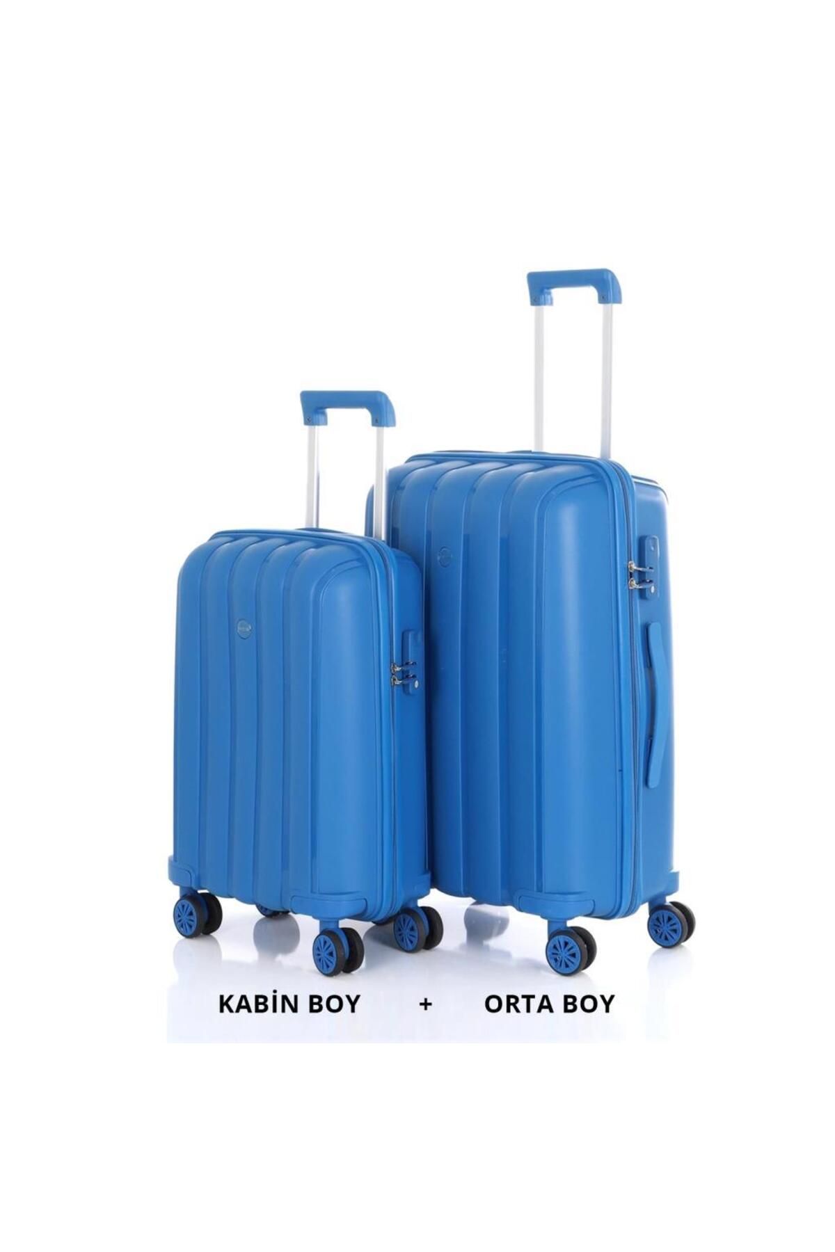MÇS Bavul Orta ve Kabin 2li Set Kırılmaz Silikon Valiz V305 SaksMavi