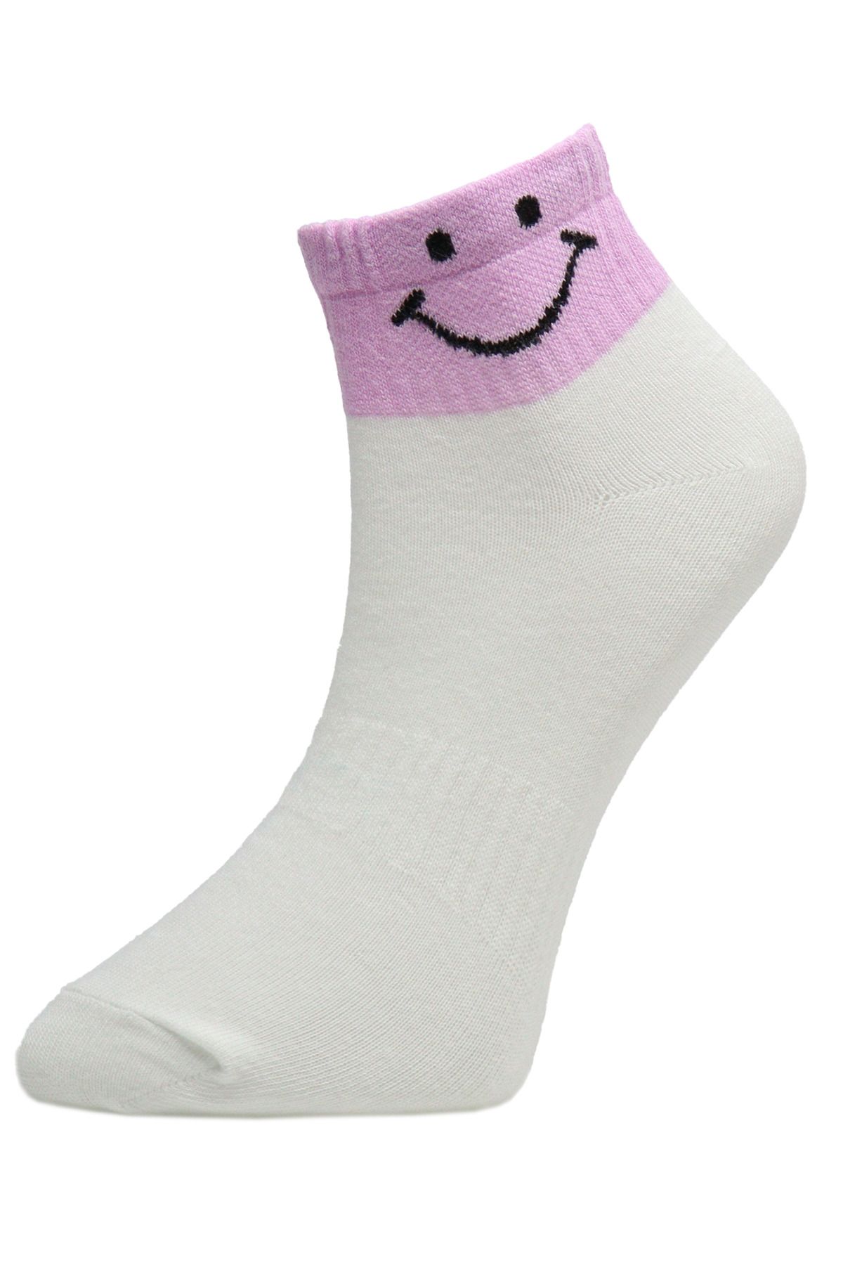 NUBENSE / Renkli Smile Tasarımlı Parfümlü Rahat Pamuk Beyaz Günlük Çorap