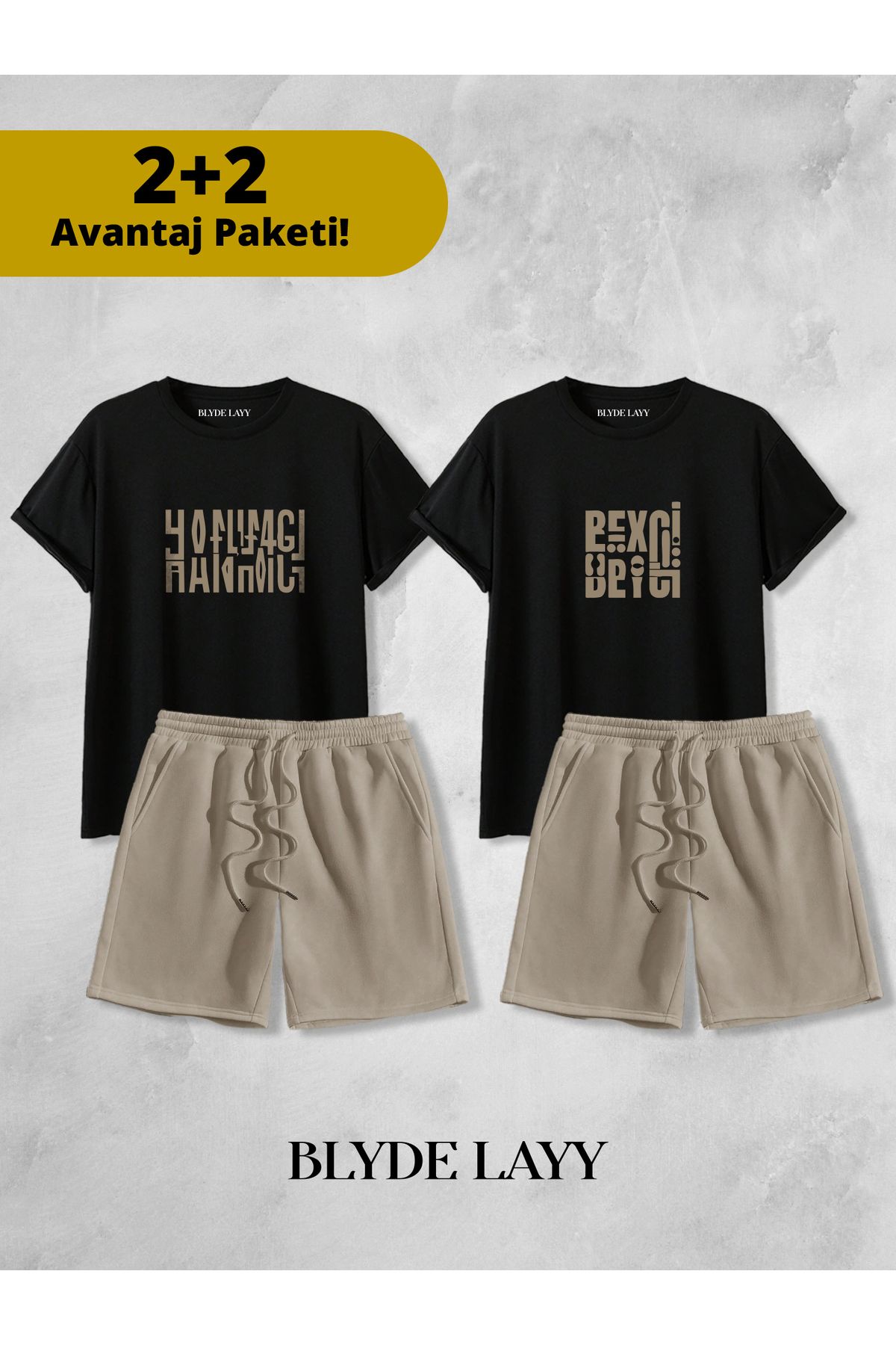 BLYDE LAYY Hanımcı - Beyci Baskılı Unisex 2'li Sevgili Çift Kombini (2 Şort - 2 T-shirt Takımı Avantaj Paketi)