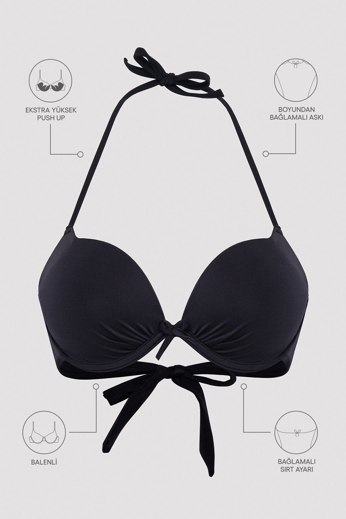 Penti-Push Up Supported Black Bikini Top 6
