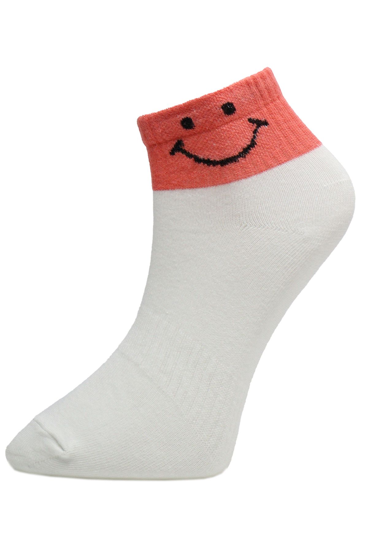 NUBENSE / Renkli Smile Tasarımlı Parfümlü Rahat Pamuk Beyaz Günlük Çorap