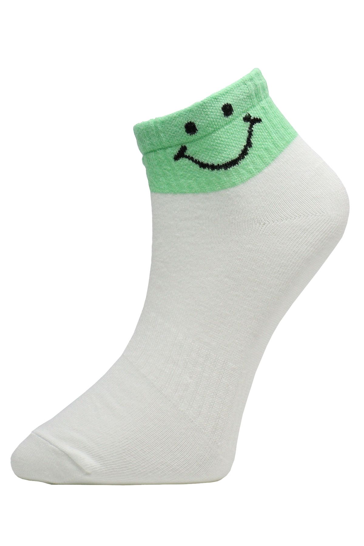 NUBENSE / Renkli Smile Tasarımlı Parfümlü Rahat Pamuk Beyaz Günlük Çorap