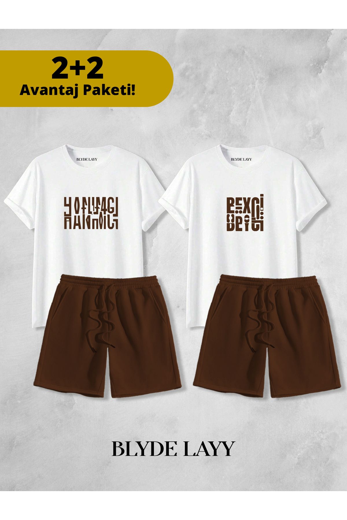 BLYDE LAYY Hanımcı - Beyci Baskılı Unisex 2'li Sevgili Çift Kombini (2 Şort - 2 T-shirt Takımı Avantaj Paketi)