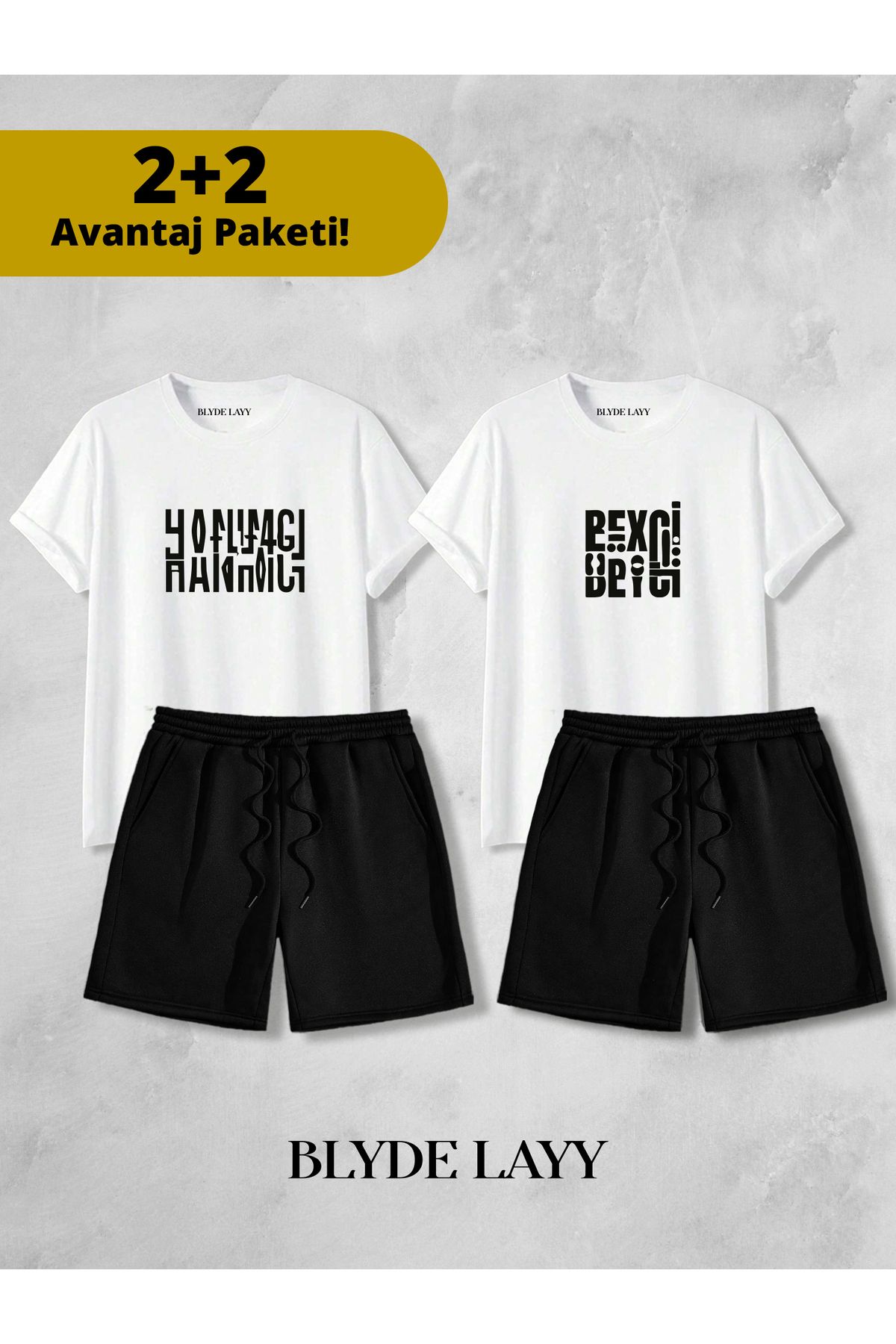 BLYDE LAYY Hanımcı - Beyci Baskılı Unisex 2'li Sevgili Çift Kombini (2 Şort - 2 T-shirt Takımı Avantaj Paketi)