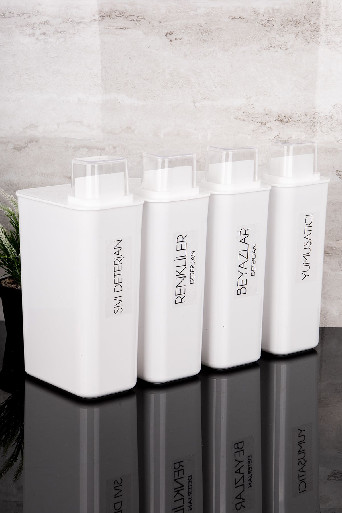 Dolkin Home-Set of 4 Self-Scaled Detergent Dispenser Box Colorful White Liquid Detergent Softener Labeled 3000ml 2