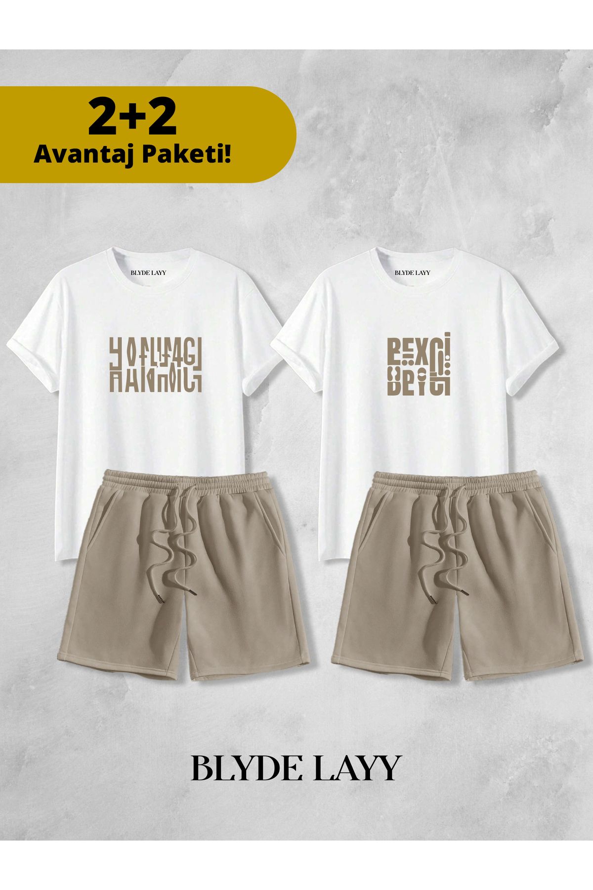 BLYDE LAYY Hanımcı - Beyci Baskılı Unisex 2'li Sevgili Çift Kombini (2 Şort - 2 T-shirt Takımı Avantaj Paketi)