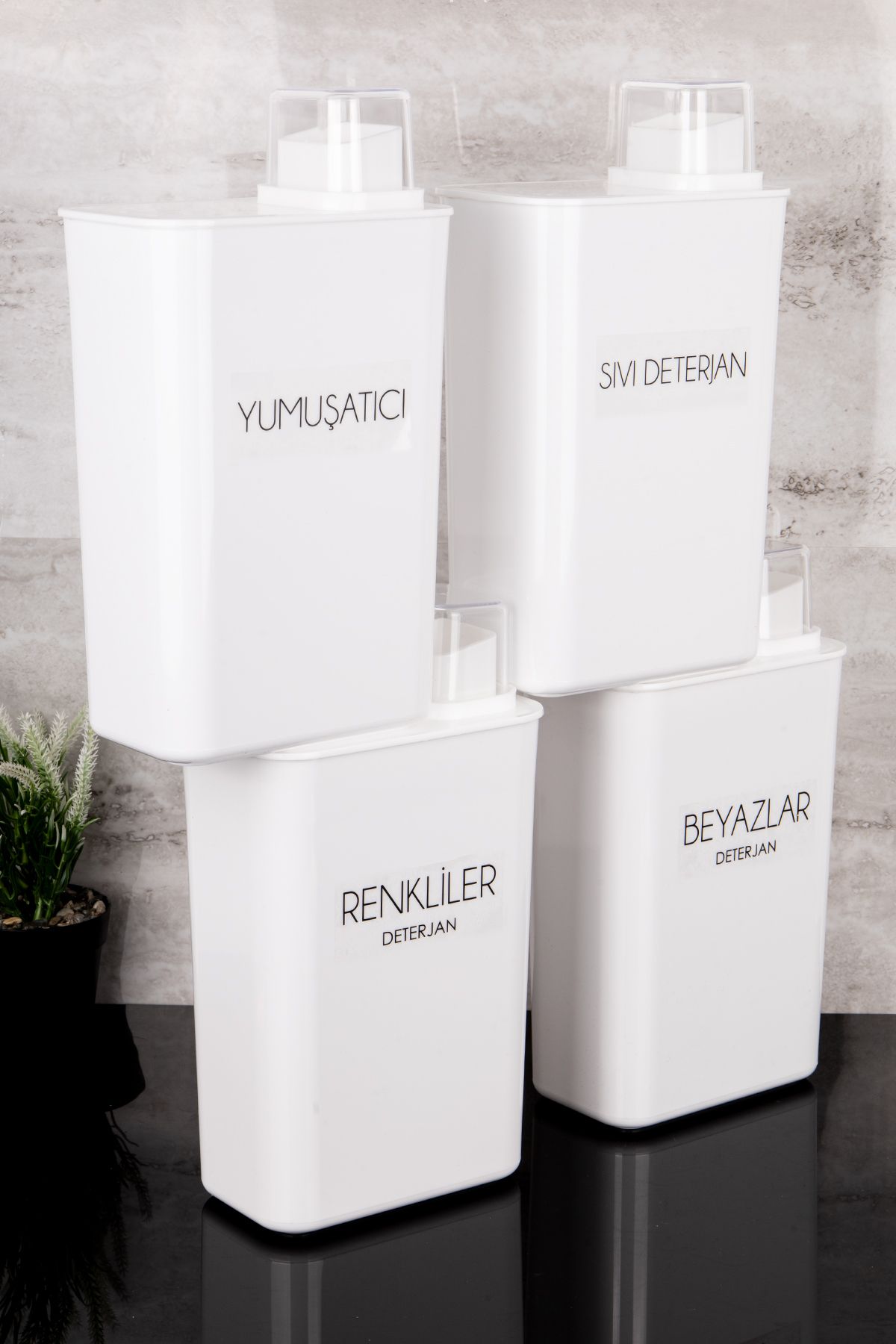 Dolkin Home-Set of 4 Self-Scaled Detergent Dispenser Box Colorful White Liquid Detergent Softener Labeled 3000ml 3