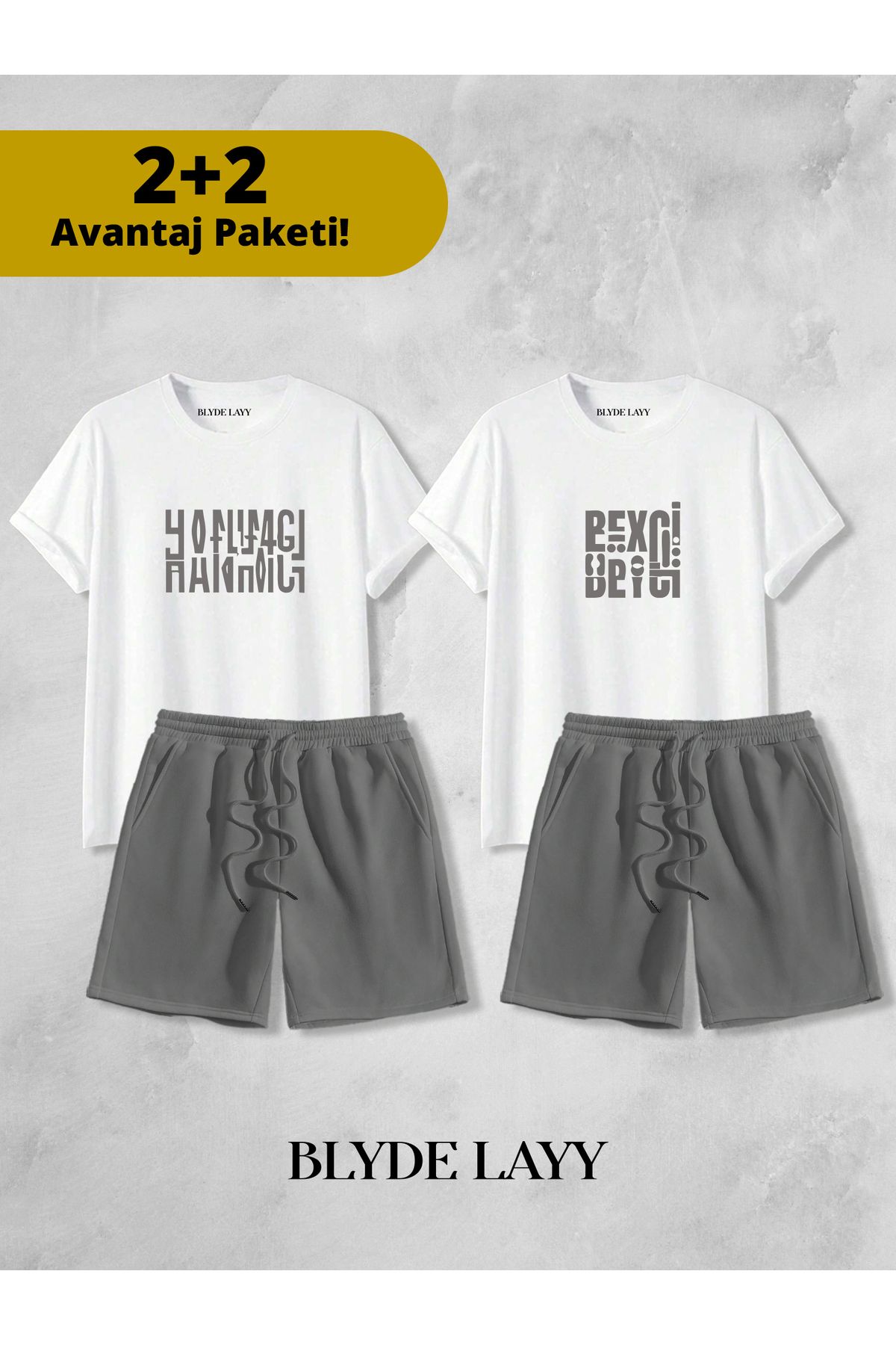 BLYDE LAYY Hanımcı - Beyci Baskılı Unisex 2'li Sevgili Çift Kombini (2 Şort - 2 T-shirt Takımı Avantaj Paketi)