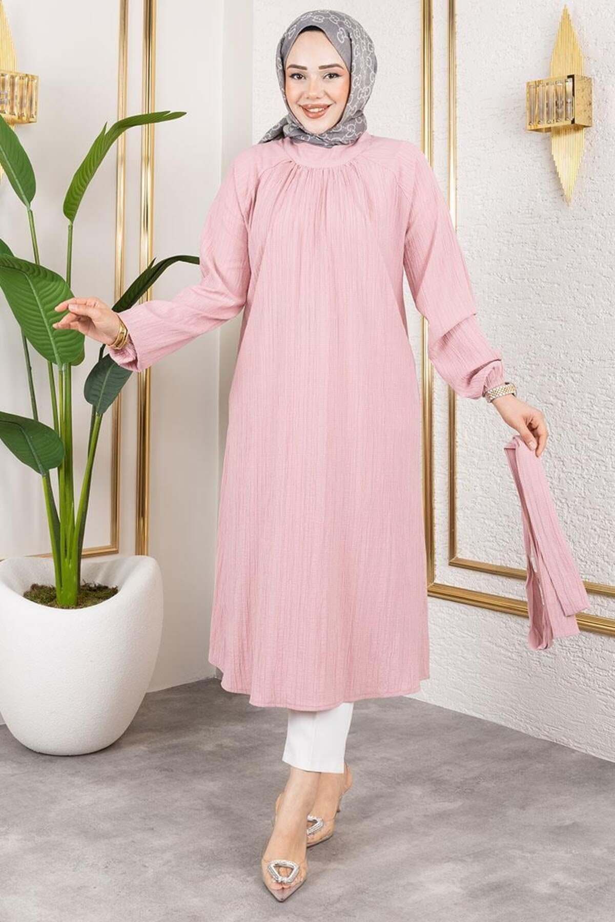 ORCHID Kuşaklı Uzun Tesettür Tunik